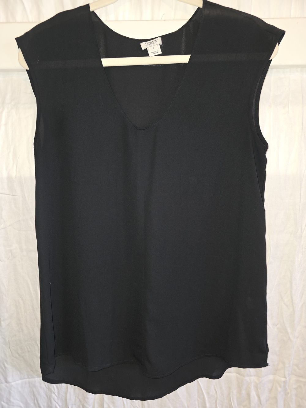 J. Crew Black V-Neck Cap-Sleeve Silk Blouse